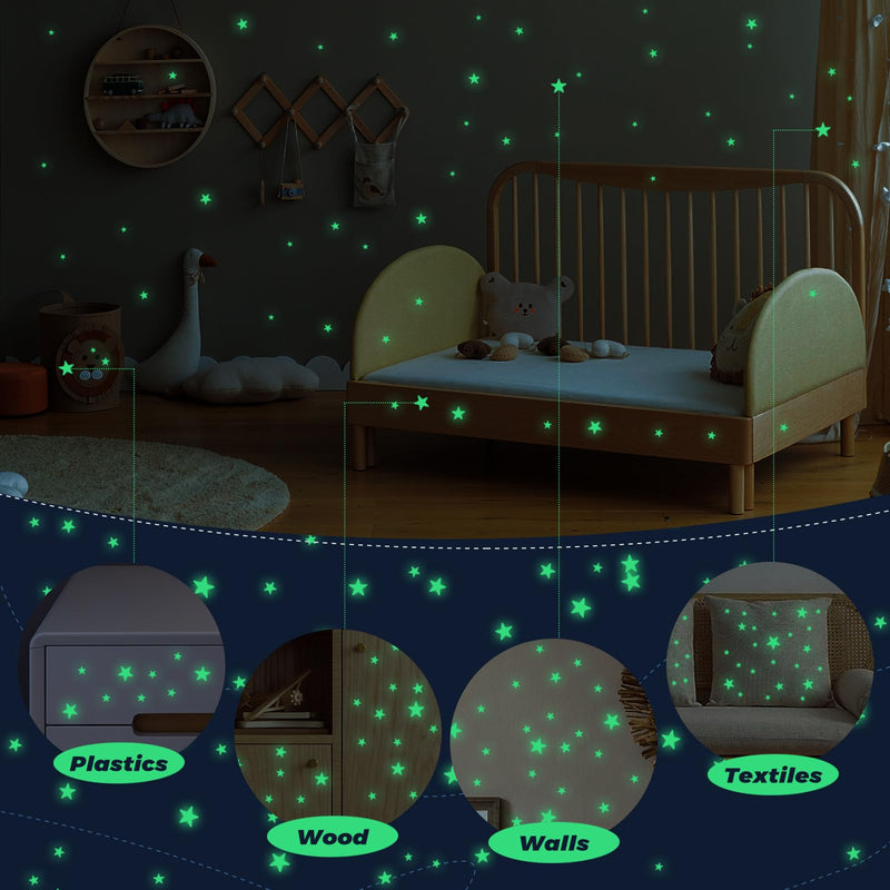 Glow in The Dark Stars Stickers for Ceiling, 514Pcs 3D Room Wall Decor Ceiling Stars Glow in The Dark Star Stickers Glow in The Dark Wall Decals for Kids Bedding Room or Party Birthday Gift
