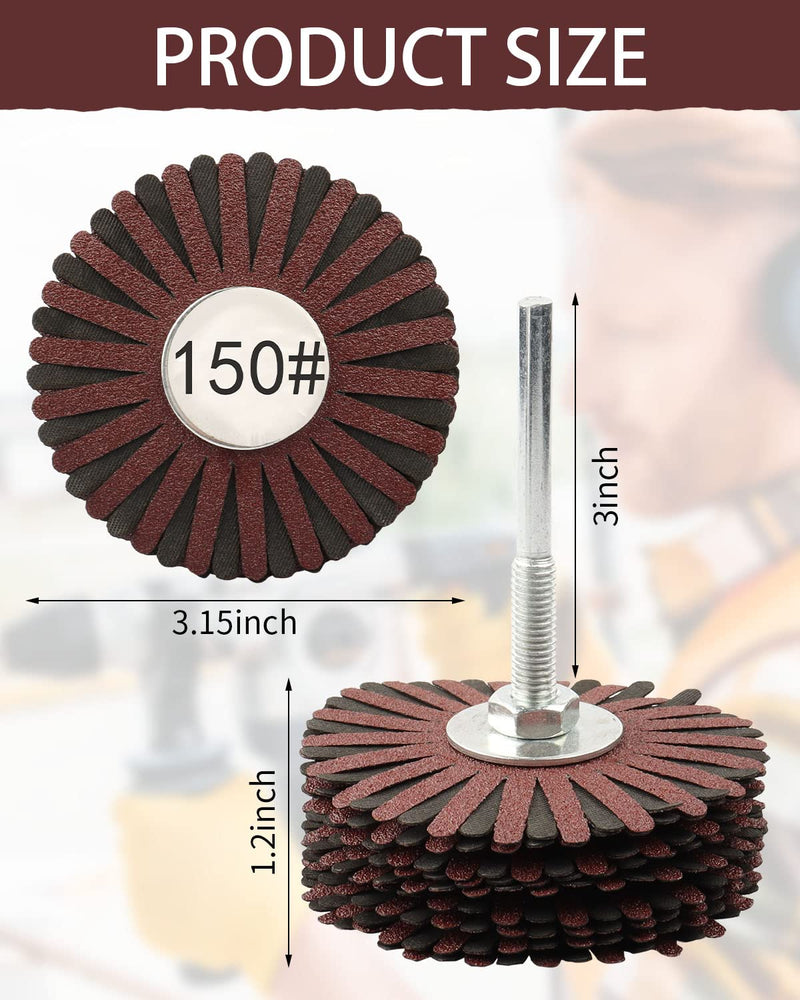 Rocaris 2 Pack Abrasive Flap Wheel -150# Nylon Sanding Wheel Brush Abrasive Grinding Head with 1/4 Inch Shank for Woodworking Root Carving Furniture Polishing and Removing of Rust/Corrosion/Paint. 2 Pcs(150#)