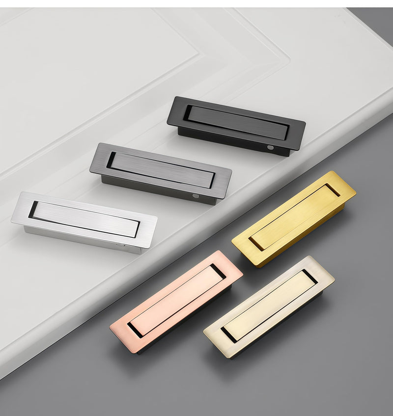 2 Pack Recessed Pocket Door Flush Mount Pull Handle, Elfthloo Stainless Steel Hidden Finger Design Sliding Door Hardware, Brushed Brass Finish, Edge Flush for Modern Furniture 2 Pack Brushed Gold