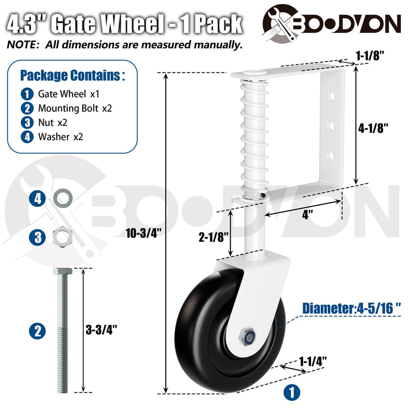 4.3" Heavy Duty Gate Caster with Bearing, Spring Loaded Gate Wheels with Bear, Gate Caster Wheel with 360° Rotation for Wooden Gate Fence, Metal Tube Gate, 220 Lbs Capacity, White, 1 Pack