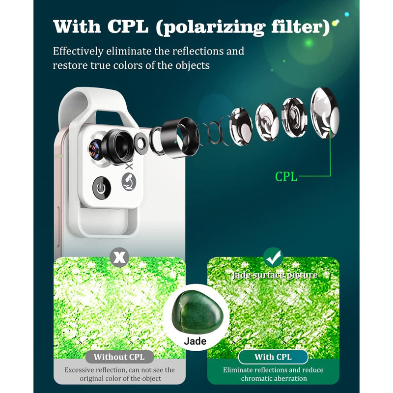 200X Phone Mini Pocket Microscope,Cell Phone Pocket Microscope with CPL Lens Universal Phone with Universal Cell Phone Clip for Kids Students Microbiology Observation(White)