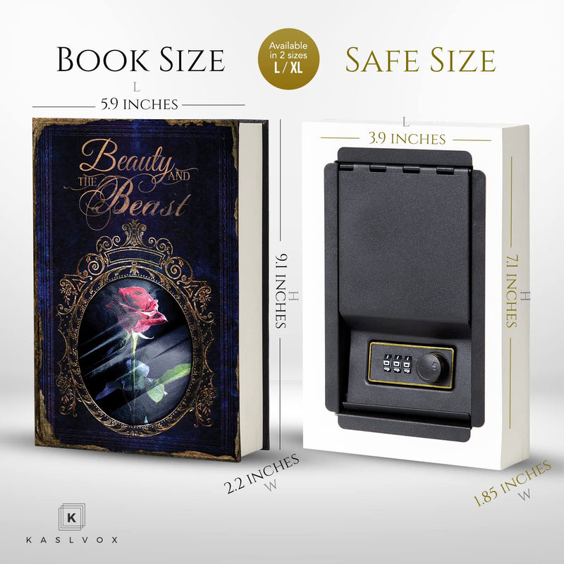 Hidden Safe Book Safe with Combination Lock - Diversion Safe, Secret Storage, Fake Book Box, Small Safe Box for Cash and Money - Book Safe Lock Box - Hidden Safes in Plain Sight (Beauty Beast) (Large) Large