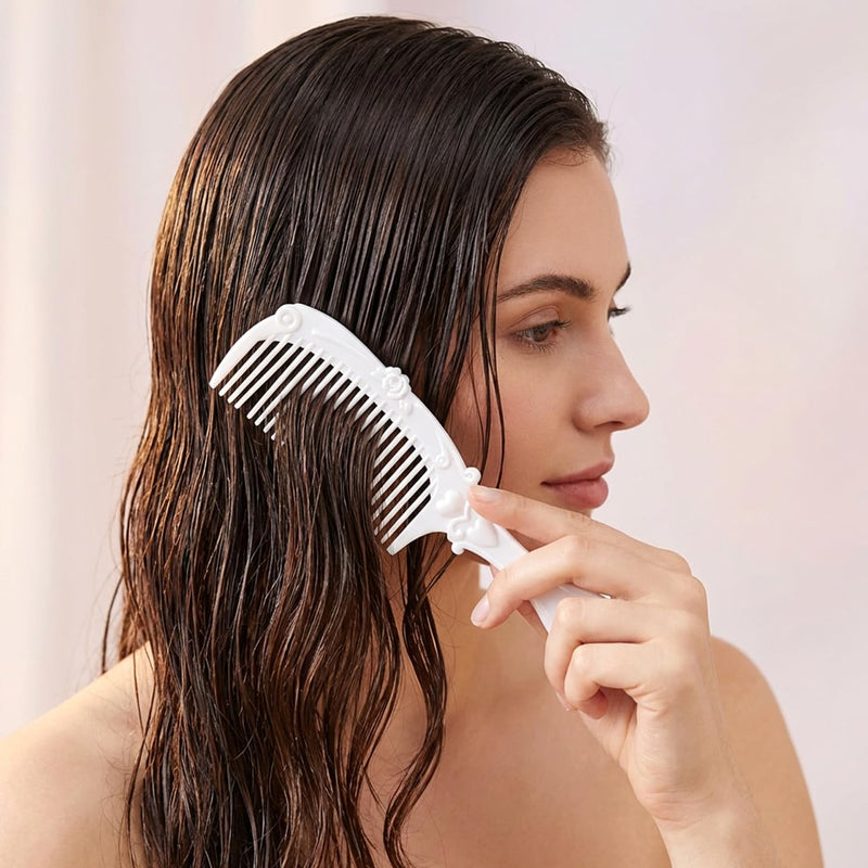 Vanity Set Comb Brush Mirror: Hand Mirror Comb Set Brush, with Storage Holder for Women Girl Creative （White）