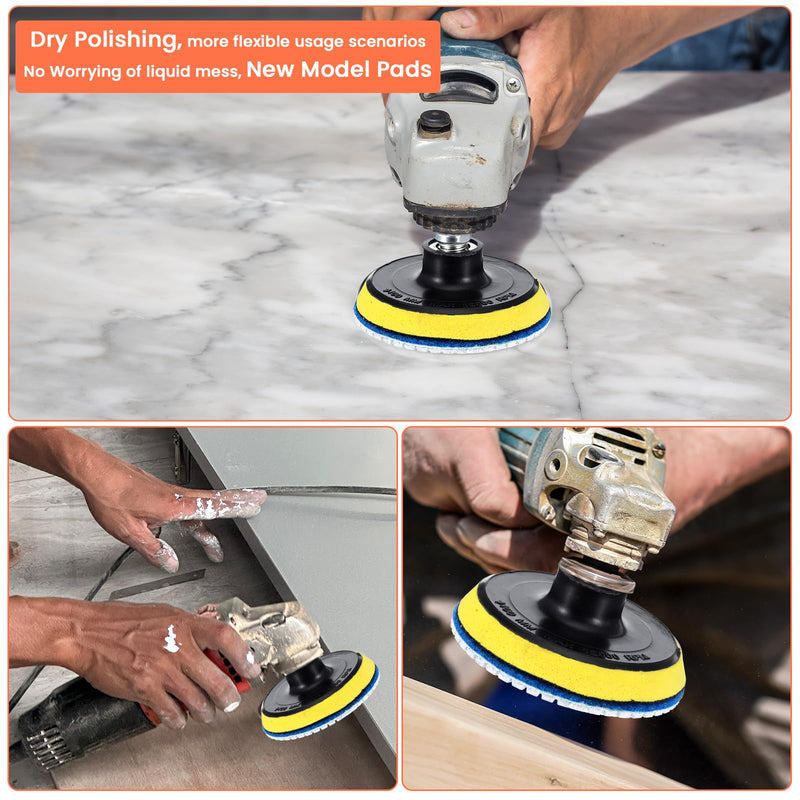 20 Pack Diamond Polishing Pads Set, 4 Inch Wet/Dry Granite Stone Polish Pad Kit 30-10000 Grit with 5/8’’-11 Backer Pad Drill Grinder Adapter and Wool Disc for Marble Rock Concrete Stone Quartz