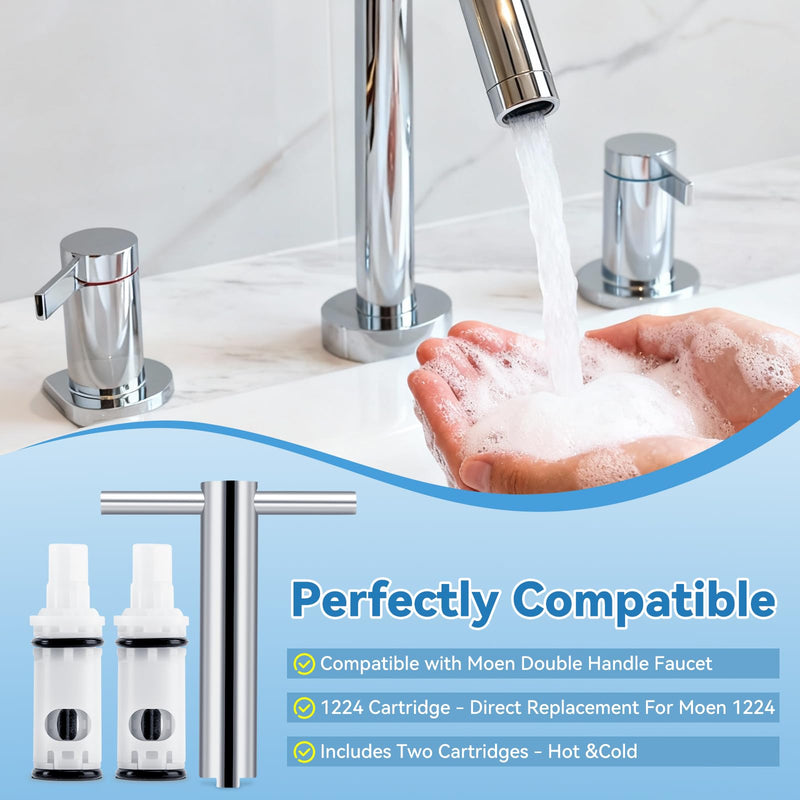 Faucet Cartridge Replacement Kit for Moen 1224 1224B Stainless Steel Cartridge Retainer Removal Tool with Handle for Most Double Handle Moen Faucets and Tub/Showers Repair Kit