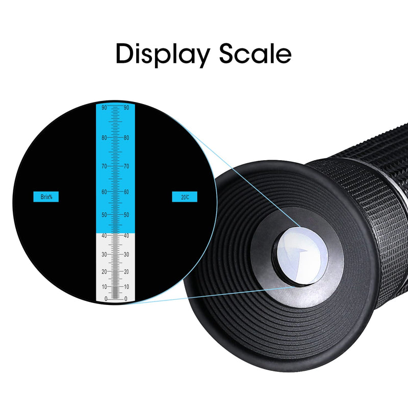 Brix Meter Refractometer 0~90%, Handheld Brix Refractometer, High Accurate Brix Measurement Tool with ATC for Fruit, Beverages&Juice, Honey, Maple Syrup, Molasses and Other Sugary Drink Brix: 0~90%