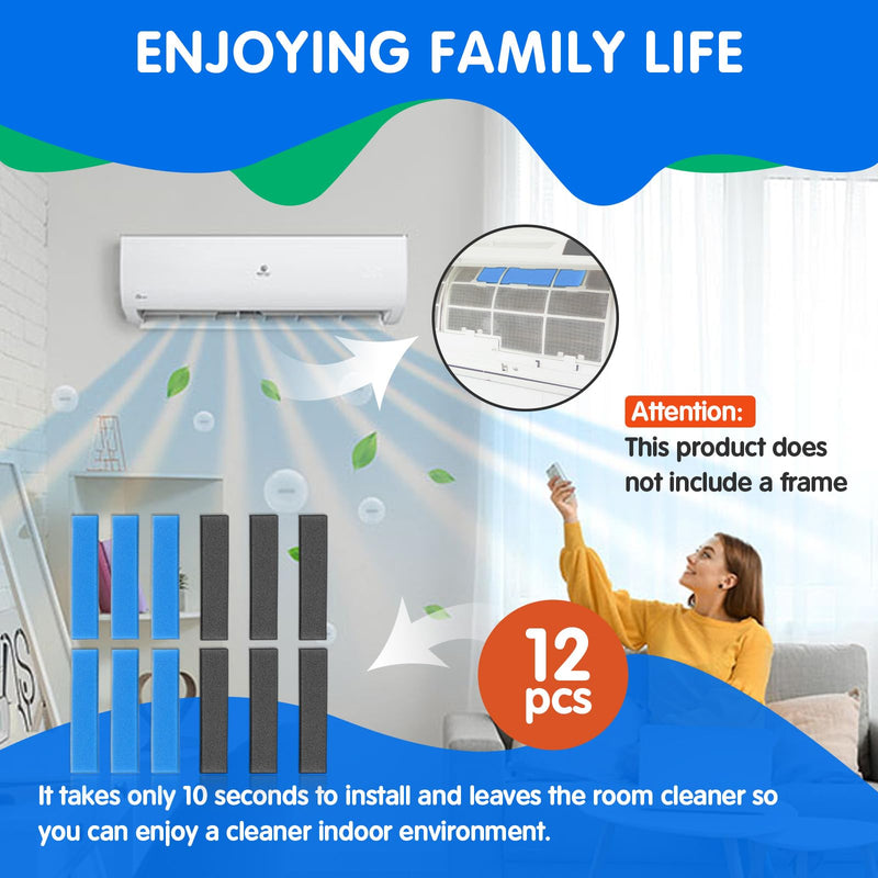 12 PCS Replacement Mini Split Air Filter Compatible with Mitsubishi Electric MAC-2300FT-E MAC-3000FT-E, 8.3 Inch, without Frames 12PCS
