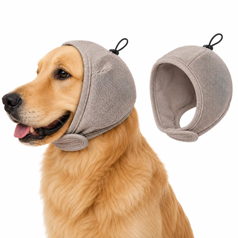 Upgraded Dog Ear Muffs with Soundproof Foam, Noise Protection, No Shake Ear Wrap, Calming Hoodie for Fireworks Grooming Bath Coffee L Mocha Bark Large