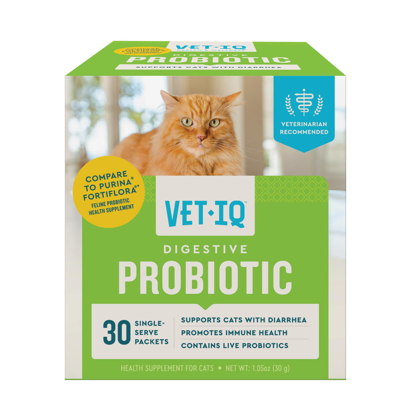 VetIQ Digestive Probiotic for Cats 30-Pack Single-Serve Chicken Liver Flavored Powder Packets - Cat Probiotics for Diarrhea, Indoor Cats, Immune Support and Daily Digestive Health 30 Count