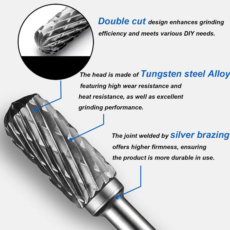 10PCS Carbide Burr Set 1/4" Shank for Dremel Wood Carving Bits，Carbide Drill，Metal Grinding，Burr Bits for Metal CB6SD-10