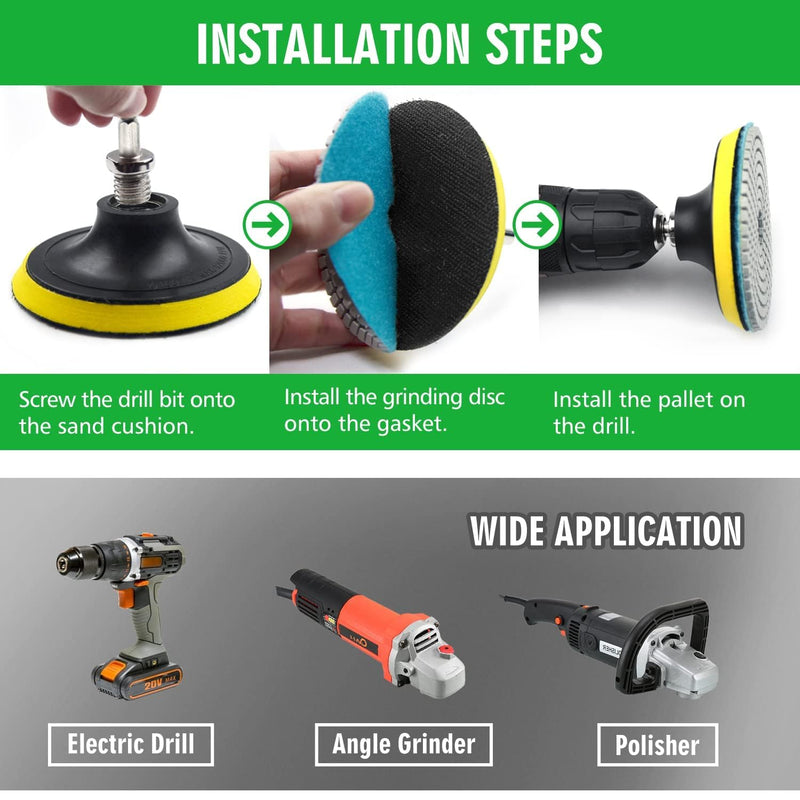 4 Inch Diamond Polishing Pads with 5/8’’-11 Backer Pad, 12PCS Wet/Dry Granite Stone Polish Pad Kit for Drill, Grinder, Polisher, 50-6000 Grit Polishing Pad for Concrete Marble Rock Countertop Quartz 4 Inch 50-6000 Grit