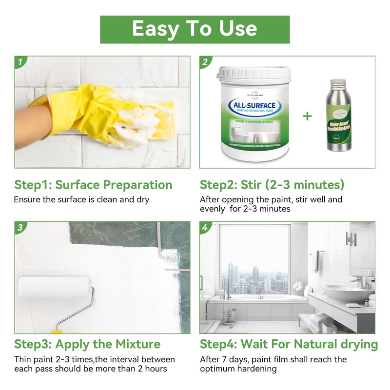 styleonme Waterbased Tile Paint Grey, 20-30sq.ft, Bathtub Washbasin Toilet Ceramic Tile and Kitchen Countertop Refinishing, Odorless and Non-Toxic Heavy Glaze Epoxy Resin Coating (With tools) 16 Fl Oz (Pack of 1)