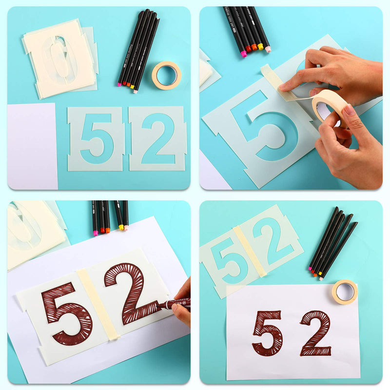 20 Pieces Curb Stencil Kit 0-9 Address Number Reusable Plastic Numbers Stencils with 2 Rolls Masking Tape for Painting Address in Wall Wood Road Mailbox(3 Inch Height) 3 Inch Height