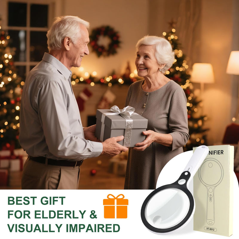 Magnifying Glass with 48 LED Light, 10X 20X 45X Handheld Illuminated Lighted Magnifier with 5 Light Modes Rechargeable Magnifying Glass for Seniors Reading Inspection (Black & White) White Handle