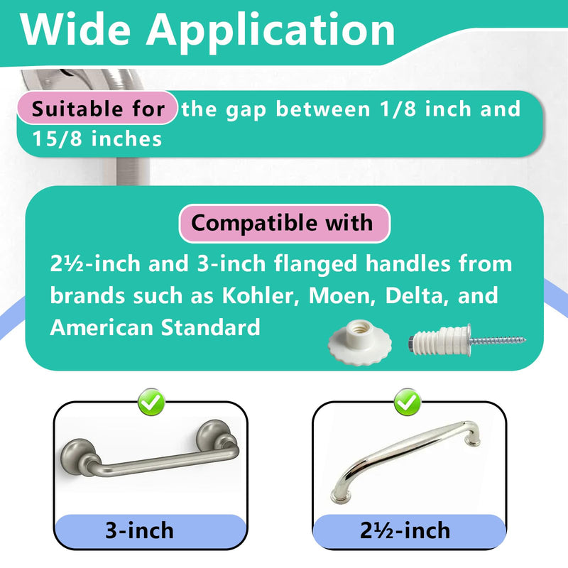 Grab Bar Mounting Kit for Fiberglass Showers(1 Set) | Grab Bar Mounting Kit with Adjustable Spacers (Fits 15/16" to 2-1/8"), for Installing Handrails to Walls White 1SET