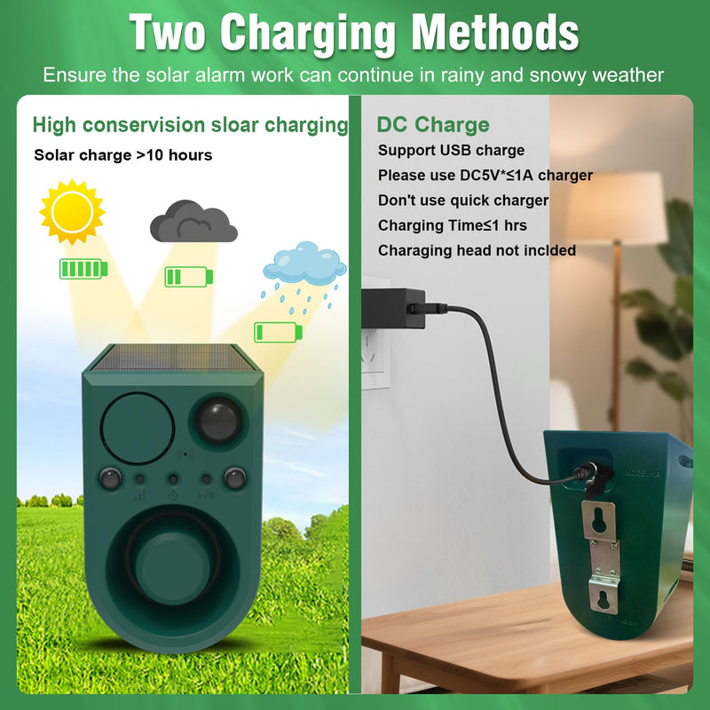 ChunHee Solar Outdoor Motion Sensor Alarm with Dog Barking Alarm Sound, Support Recording and Adjustable Volume, 129db Loud Noise Maker 4 Work Modes Strobe Light for Home, Villa, Farm, Barn (1pack) 1PC
