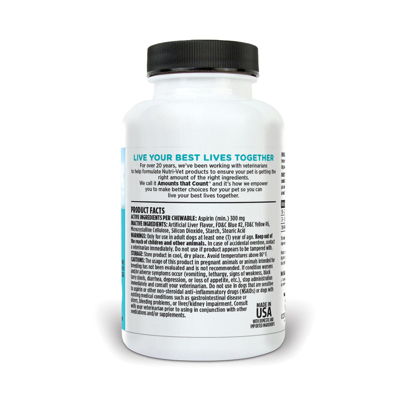 Nutri-Vet Aspirin for Dogs,Dog Aspirin,Pet Essentials,Inflammation Care,Joint Support for Seniors,Arthritis Pain Relief,300mg per Tablet,Over 50 lbs,75 Count (Pack of 2) 75 Count (Pack of 2) 300mg for Medium & Large Dogs