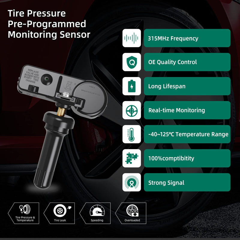 TPMS Sensor,GM 315Mhz Tire Pressure Monitoring Sensor Compatible for Chevy Silverado GMC Cadillac Buick Pontiac Saturn Hummber Saab Replace#13598771 13598772 13586335 13581558 4 Pack 13586335 four sensor
