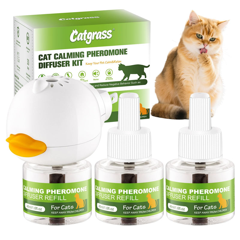 90-Day Cat Calming Diffuser - Cat Pheromone Diffuser for Stress, Pee Spraying, Cat Fighting, Aggression, Excessive Meowing & Scratching，Easy to Use – (1Diffusers + 3 Refills)