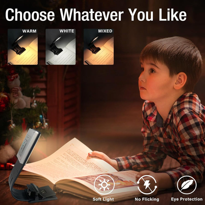 Vekkia Bookmark Book Light, Clip on Reading Lights for Books in Bed, Infinite Brightness Levels, Soft Light Easy for Eyes, Built-in USB Cable Easy Charge. for Readers & Kids Warm