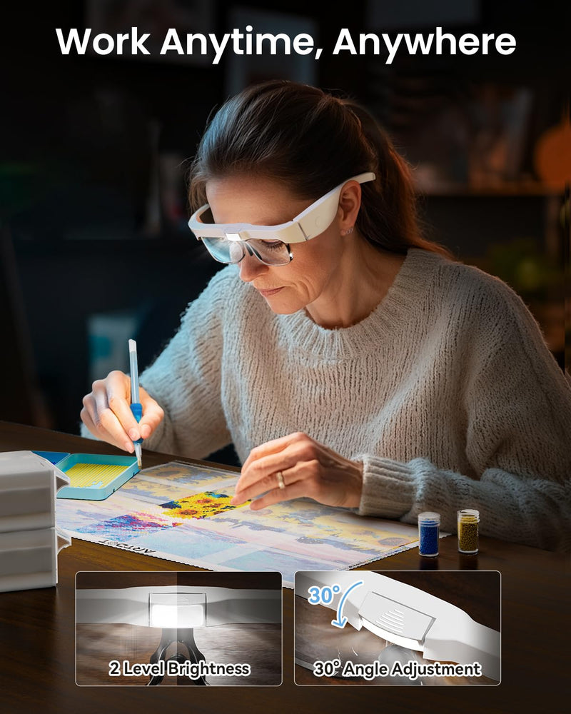 ARTDOT Magnifying Glasses with Light for Diamond Art Kits for Adults, Hands-Free Magnifier with 3 LED and 5 Lens (0.75X to 4.0X) for Reading, Close Work, or Diamond Painting Accessories and Tools