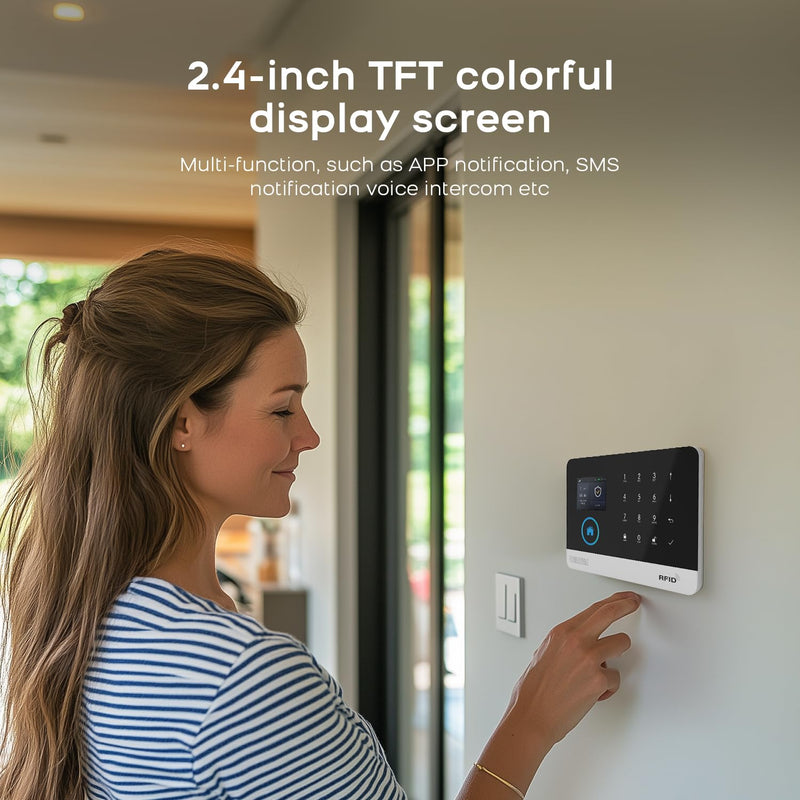 PGST WiFi Home Alarm System,2.4" Colorful Screen Home Security System,8 Pieces Wireless Burglar Door Alarm Kits,Motion Detectors,Siren,4G SMS/Phone Tuya APP Instant Alerts for Home,Villa,Apartment 8 PIECE KITS