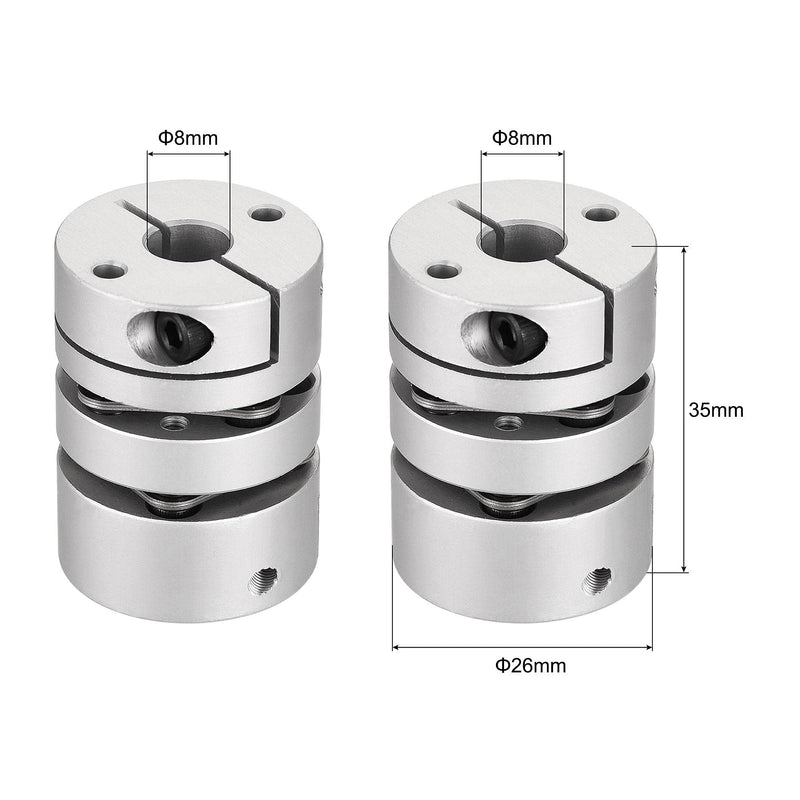 uxcell 8mm to 8mm Bore Double Diaphragm Motor Wheel Flexible Coupling Joint Aluminium Alloy and Stainless Steel Silver 1Pcs