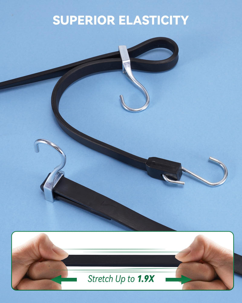 48 Inch Adjustable Rubber Bungee Cords, Easy to Adjust from 6" to 48", Black Bungee Straps with 1.9X Stretch, Rubber Tarp Straps with Crimped S Hooks for Cargo, Tarps, Van, Truck, Motorcycle (8 Pcs) 100% Rubber 48 Inch