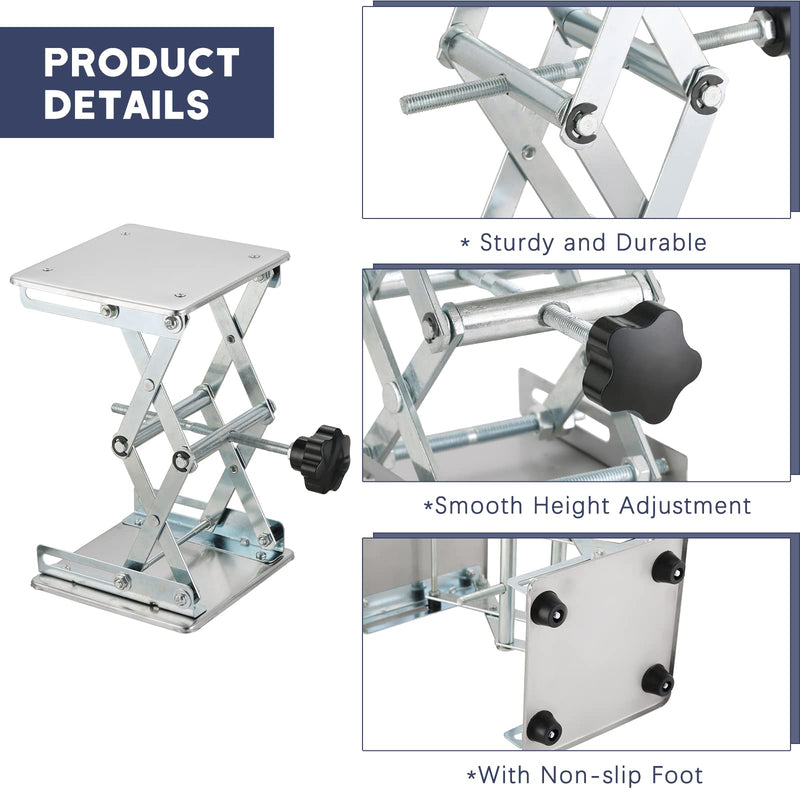 Lift Table Lab Stand Lifter, Scissor Lifting Jack Platform 6"X 6", Stainless Steel Laboratory Support Jack Platform with Black Hand Wheel, Expandable 75mm to 260mm 150*150*260mm