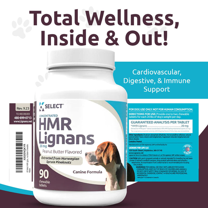 K9 Select HMR Lignans for Dogs - Enhancer for Overall Wellness, Immune Support for Dogs - Norway Spruce Extract Holistic Dog Health - Digestion, & Coat Care - Peanut Butter, 20mg, 90 Tablets - PawsPlanet Australia