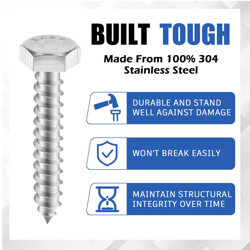 Zonon 50 Pcs 1/4" x 1-1/2" Hex Head Lag Screws 304 Stainless Steel Lag Bolts Heavy Duty Lag Screws Hexagon Head Wood Screws 1/4" X 1-1/2"