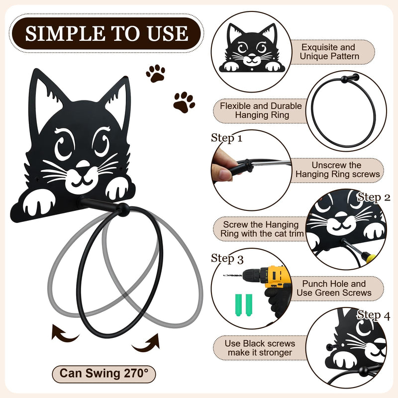 3 PACK Cat Toilet Roll Holder And Cat Metal Towel Ring 3D Printed Black Cat Paper Towel Holder Cat Bathroom Decor Funny Toilet Paper Holder Cat Bathroom Set of 3 Christmas Thanksgiving Gifts for Women