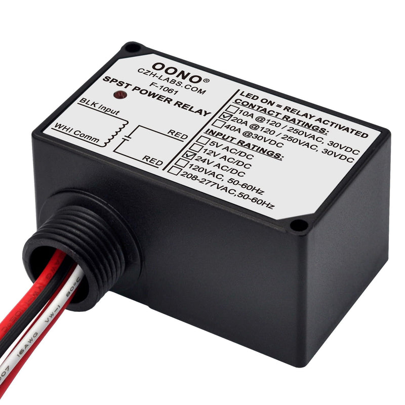 AC/DC 24V SPST 20Amp 250Vac/30Vdc Power Relay Module, Plastic Enclosure and Pre-Wired AC/DC 24V