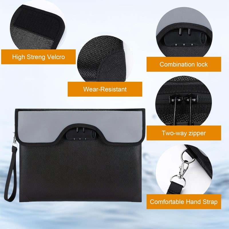 5200°F Fireproof Document Bag with Lock,Upgraded Fireproof Bag with Zipper/Reflective Strip,9 Layers of Heat Insulated Materials,Fireproof Money Bag for Cash,13.2"x10.5" Fireproof Pouch with Handle