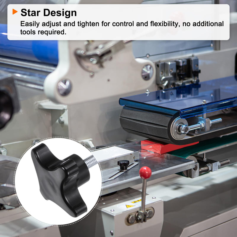 HARFINGTON 2pcs Star Knobs M8 x 50mm Male Thread Plastic 4-Star Stud Knob Hand Tightening Clamping Screw Replacement Threaded Handle, Black