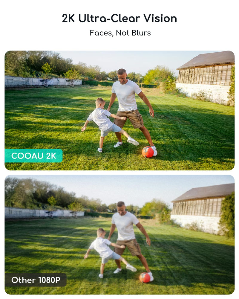 COOAU Solar Security Cameras Wireless Outdoor – Low-Light Rechargeable, Easy to Install, 2K 360° Camera for Home Security, Surveillance Cam with AI Smart Detection, Color Night Vision, IP66, Alexa Black - 1 Pack