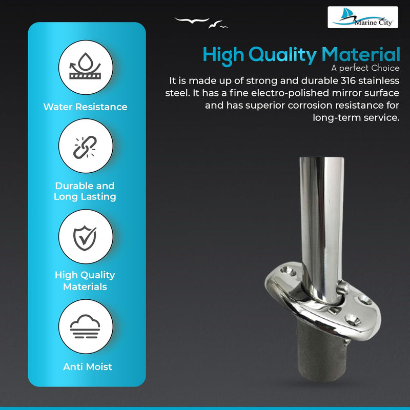 MARINE CITY Deck Flush Base Flag Socket, 316 Stainless Steel, Fits Stanchion Poles, Ideal for Boats, Yachts, Marines, Hardware Accessories (Pack of 1) Small