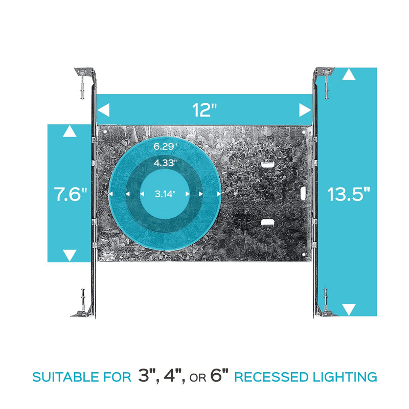 Luxrite New Construction Mounting Plate, 3-4-6 Inch LED Recessed Lighting Kits, Extendable Hanger Bars, ETL Listed - Shallow Recessed Light Housing (4 Pack) 4 Pack