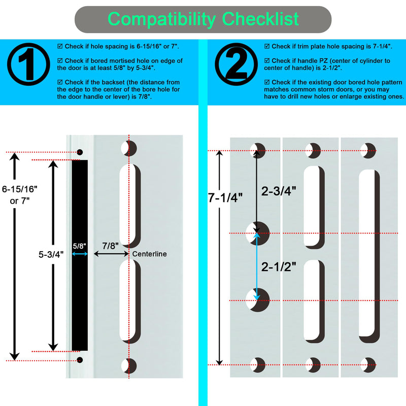 ReigaHood Offset Euro Mortise Storm Door Handle Complete Set Fits for Pella Screen Door Hardware, 2-1/2" Handle PZ, 7/8" Backset, 7-1/4" Trimplate H.C., Non-Handed, Matte Black
