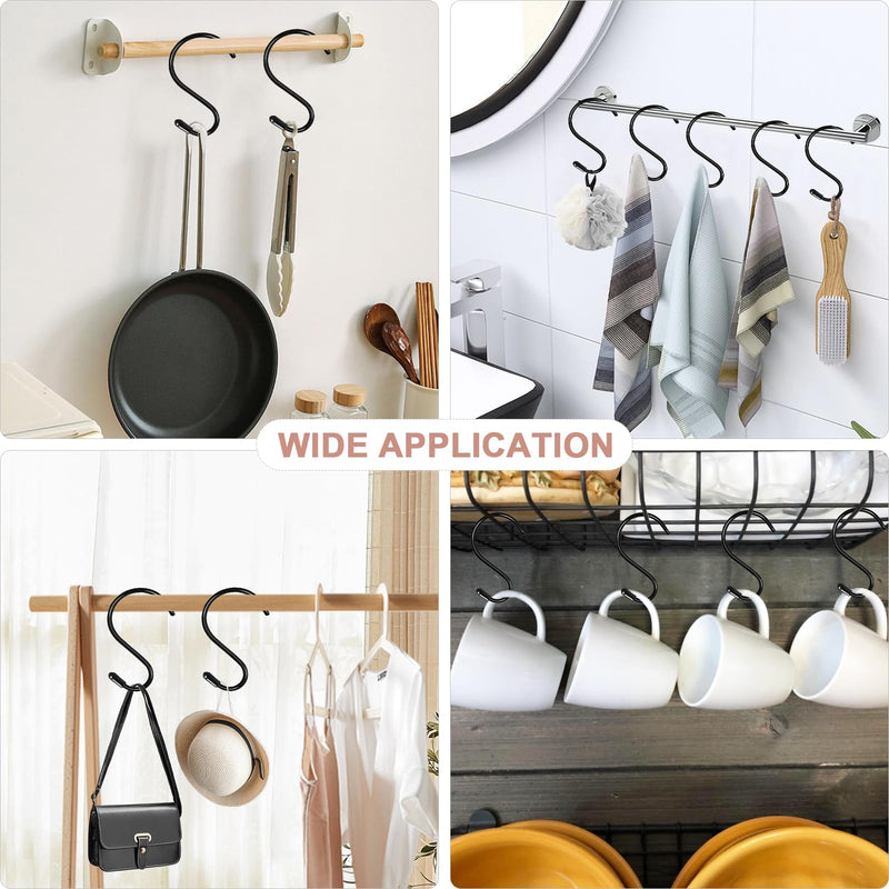 12 Pack 4 inch S Hooks for Hanging Heavy Duty, Large Vinyl Coated Closet S Hooks Non Slip Metal S Hooks for Hanging Kitchen Utensil Pot Pan Cups Clothes Jeans Towels Hats Bags Plants (Black) Black