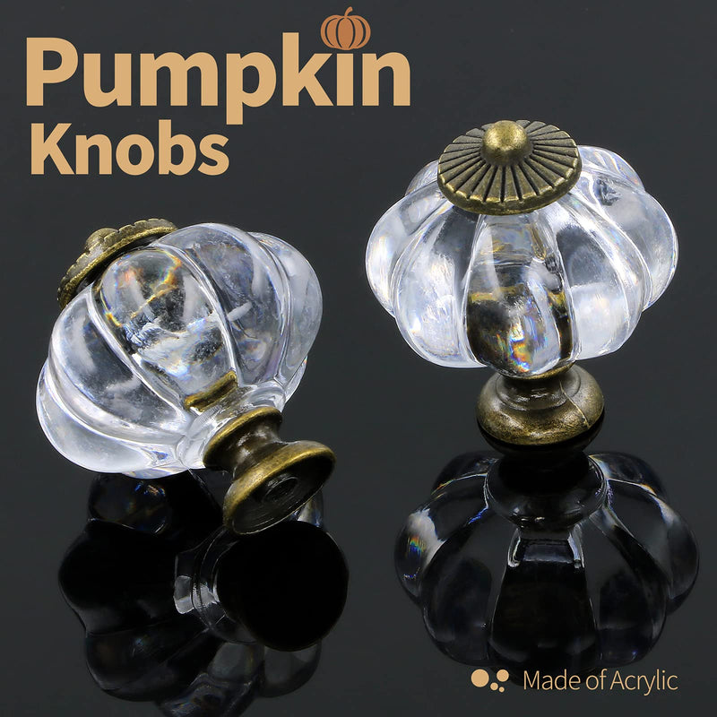 Clear Acrylic Knobs 12 Pack - Pumpkin Cabinet Knobs Retro Dresser Knobs - Vintage Drawer Pulls with Screws for Closet Drawer Cupboard Cabinet and DIY Home Project 1-3/8 Inch Clear