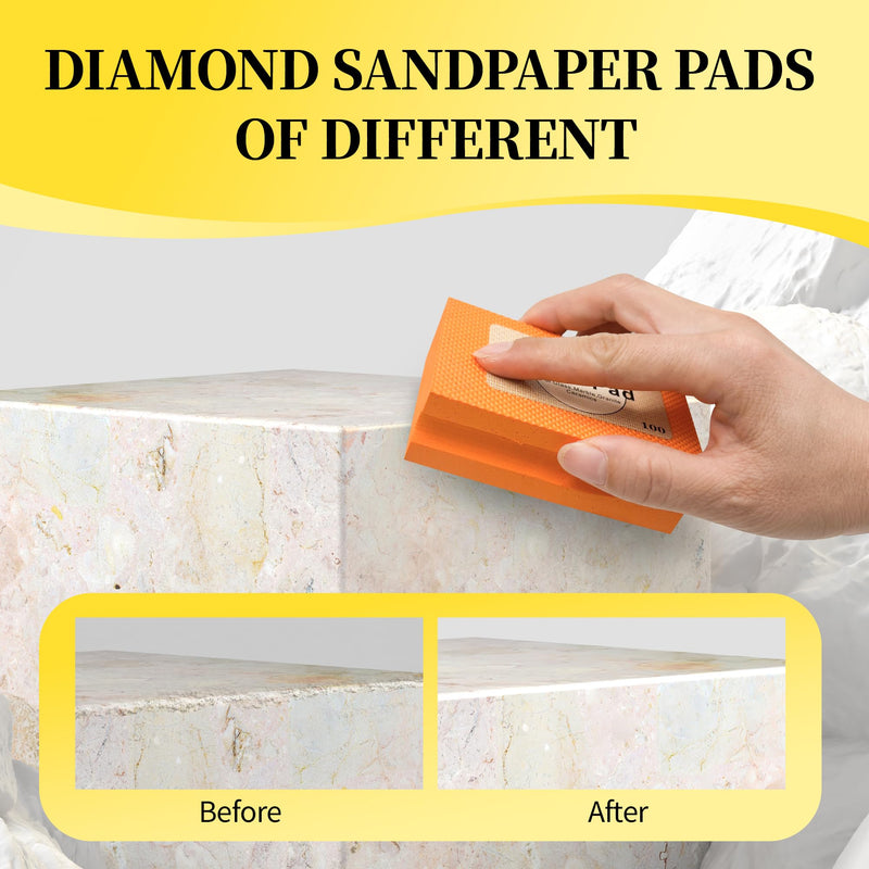 Diamond Hand Polishing Pads, 4PCS Diamond Sanding Pads with Foam Backing 60/100/200/400 Grit,Sanding Block for Glass Wood Ceramic Marble Metal Tile Tools(Wet&Dry 4 PCS