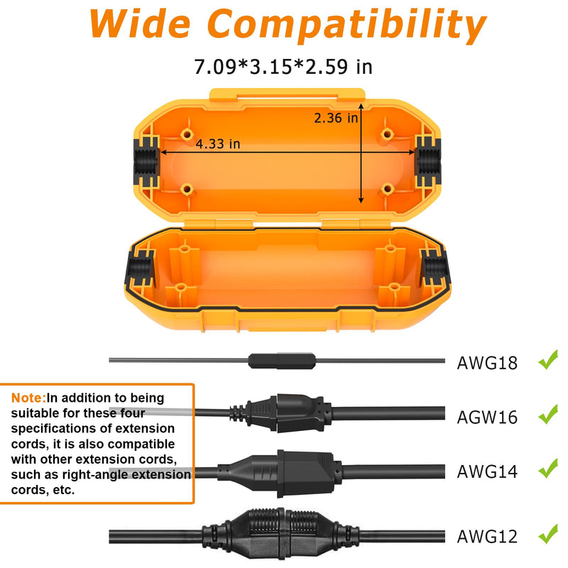 2 Pack Extension Cord Cover Waterproof,Ip54,Stuck Extension Cord Design,Ideas to Protect Holiday Lights and Electrical Tool Cord Connection,Orange Orange
