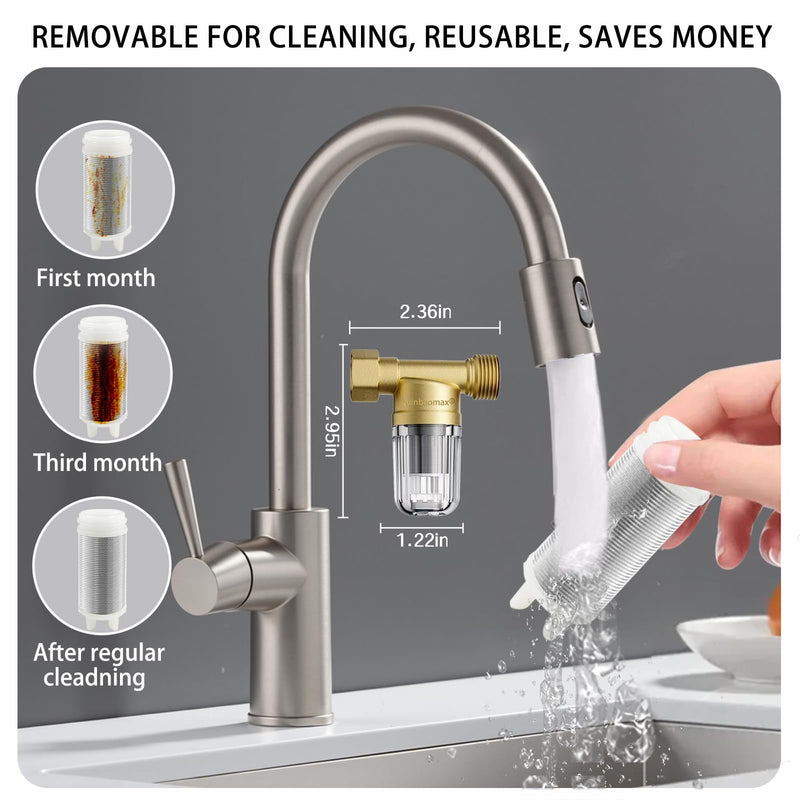 XZ02 50 Micron Reusable Washing Machine Water Filter, Compact Brass Washer Water Filter, for Washing Machine, Heater, Camping, Travel, Anti Scale Portable Sediment Filter