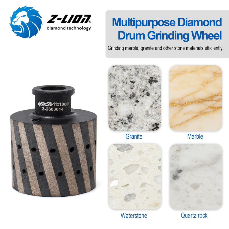 Z-Lion Diamond Drum Profiler with 5/8-11 Thread 2 Inch for Polishing Granite Concrete Stone Sink Hole(Grit 100) ZL4-Grit100#