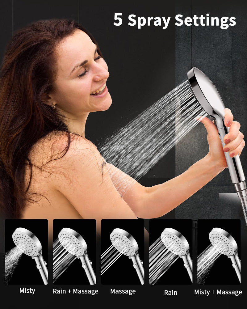 Shower Head with Handheld, High Pressure Handheld Shower Head with 80" Extra Long Stainless Steel Hose & Adjustable Bracket, Showerhead with ON/OFF Switch for Pets Bath 6 Spray-Settings Premium Chrome