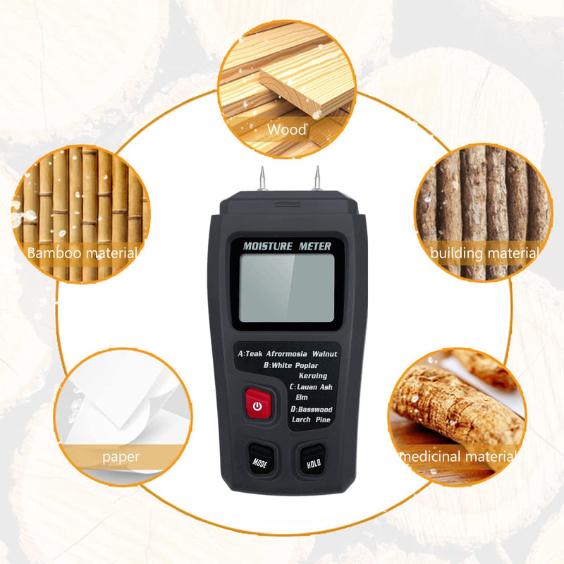 Digital Wood Moisture Meter Wood Humidity Tester Hygrometer Timber Damp Detector Large LCD Display (Grey) Grey