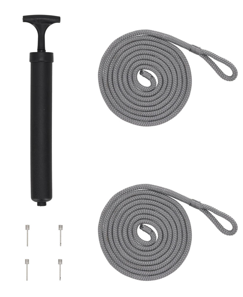 Rockville Boat Fender Package 4.5in x 16in Marine Bumpers with Dock Lines & Pump for Docking and Boat Protection Grey 2-Pack