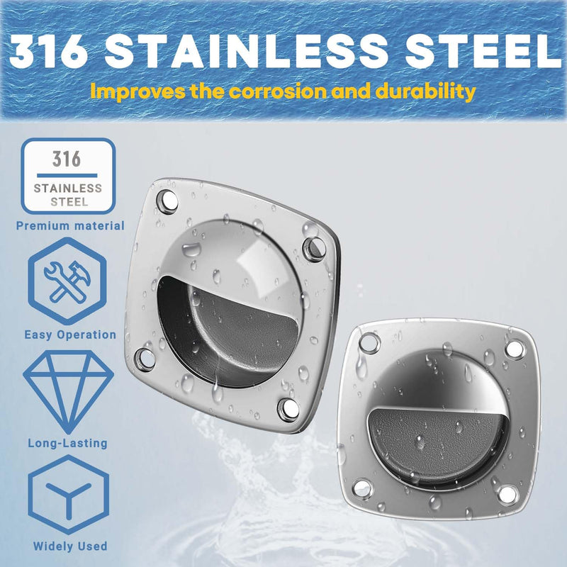 Boat Flush Pull Handle, Recessed Door Handle 316 Stainless Steel Square Boat Hatch Pull Flush, Marine Recessed Sliding Door Handle with Screws, Boat Cabin Accessories