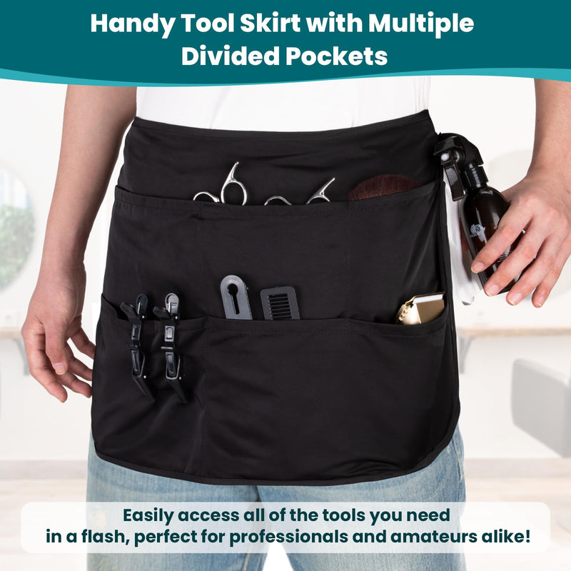 Noverlife Hair Stylist Waist Apron with 5 Pockets & Adjustable Belt, Hair Resistant Hairdresser Half Waist Apron Black